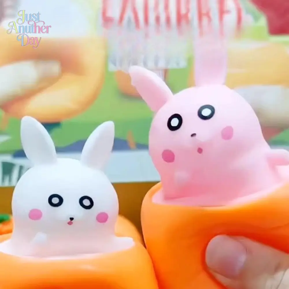 5-Pack Random Colors Carrot Bunny Squeeze Toys, Cute Rabbit Pop-Up Stress Relief Toys in Orange Carrot Cups, Squishy Sensory Fidget Toys for Kids and Adults, Perfect for Anxiety Relief, Party Favors, and Desk Decor