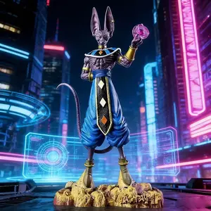1PC Dragon Ball Beerus Statue, Cat God of Destruction, Scene Base Collectible Model，Dragon Ball Super Beerus Action Figure, Standing Pose, Universe God of Destruction Collectible，Desktop Anime Decoration