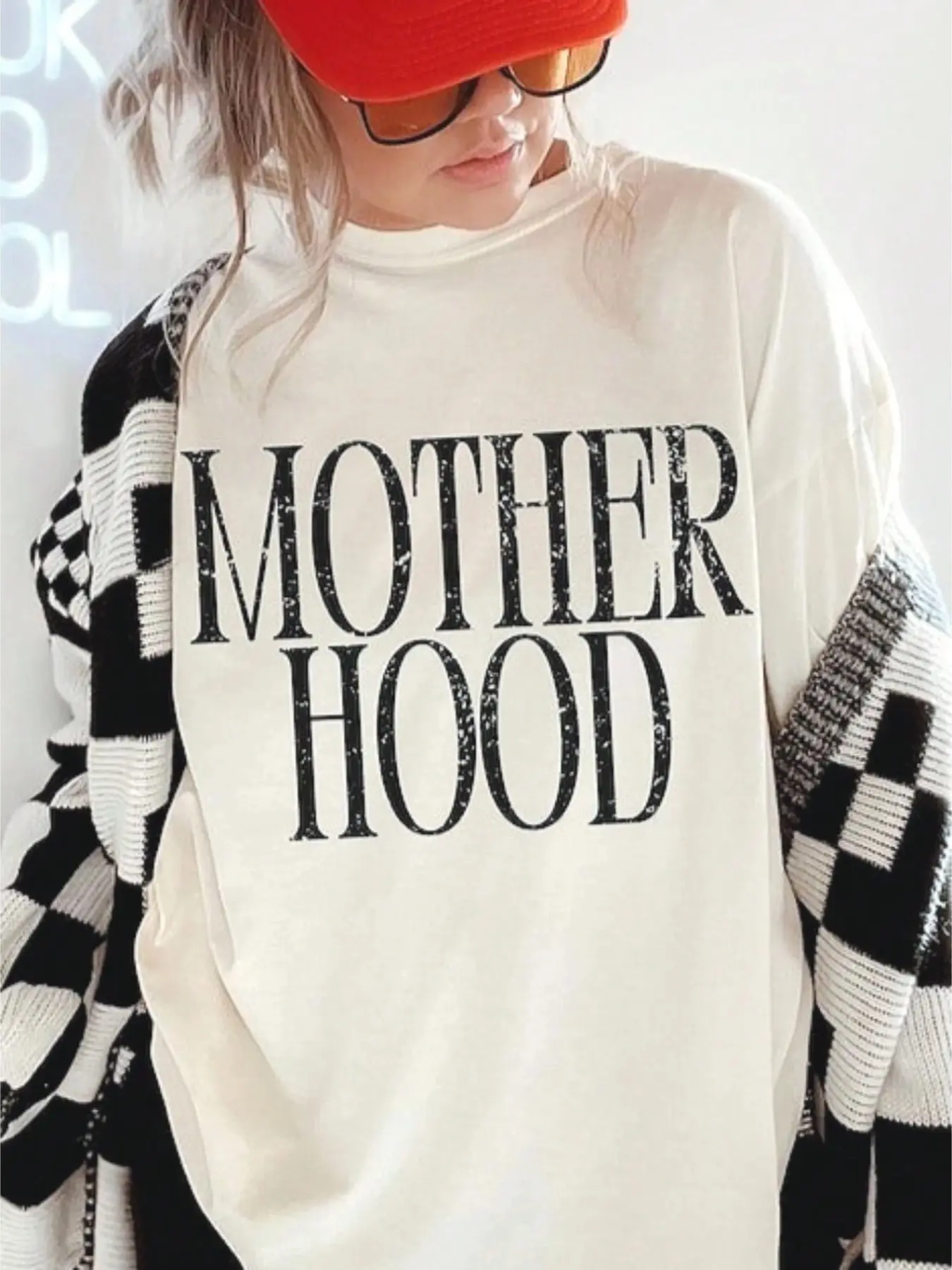 Vintage Motherhood Mom Life Oversized, Loose, Comfortable, Fit Graphic T-Shirt for Women, Lady, Soft Casual Everyday Wear, Trendy Mom Style, Retro Letter Print Top, Mother's Day Gift, Streetwear Loungewear, Plus Size Available, Aesthetic Y2K Tee