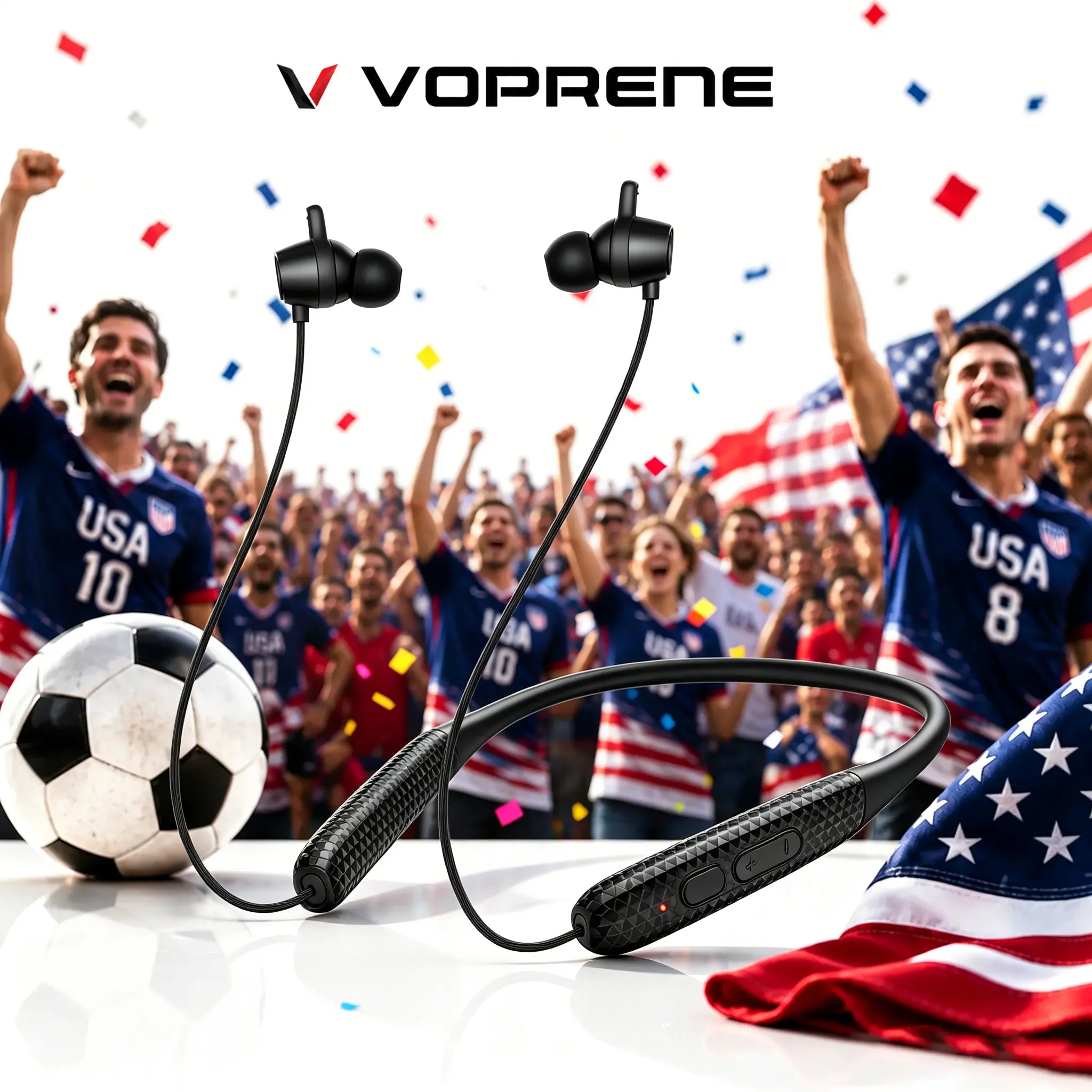 Voprene Neckband Bluetooth Earbuds - 48H Playtime Wireless Headset with Silicone Memory Fit, Water Resistant for Gym, Running