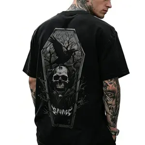 100% Cotton Satanic Skull Devil Raven Street Style Digital 3D Printed Unisex Casual T-shirt Menswear Streetwear Crewneck Soft