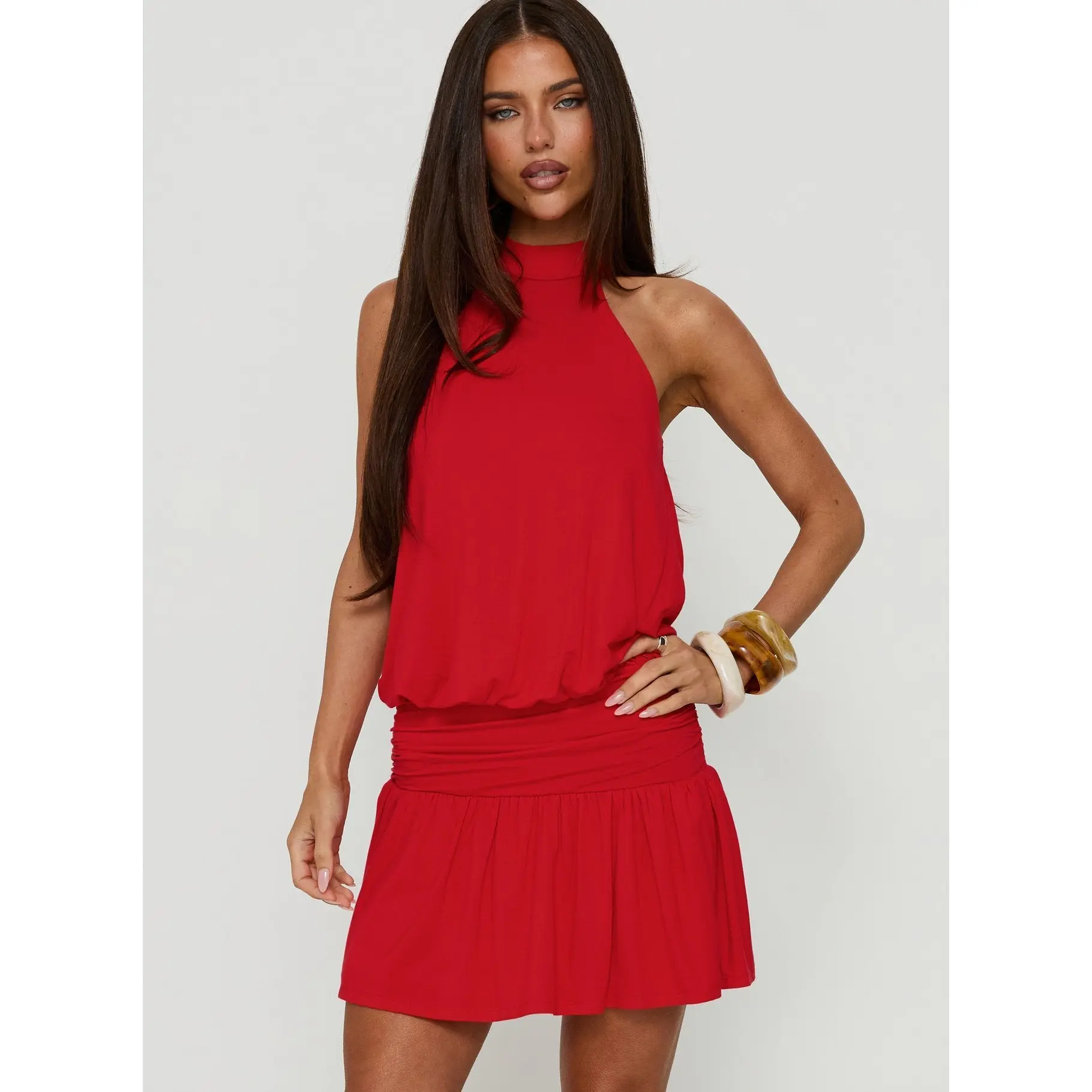 Lealeia Halter Slouch Mini Dress Red