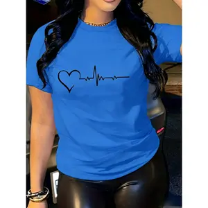 100% cotton women's short-sleeve top, simple printed round neck, machine washable, comfortable, soft, breathable, suitable for spring, summer, and autumn. Loose, casual, fashionable, suitable for daily wear and commuting, simple and versatile women's top
