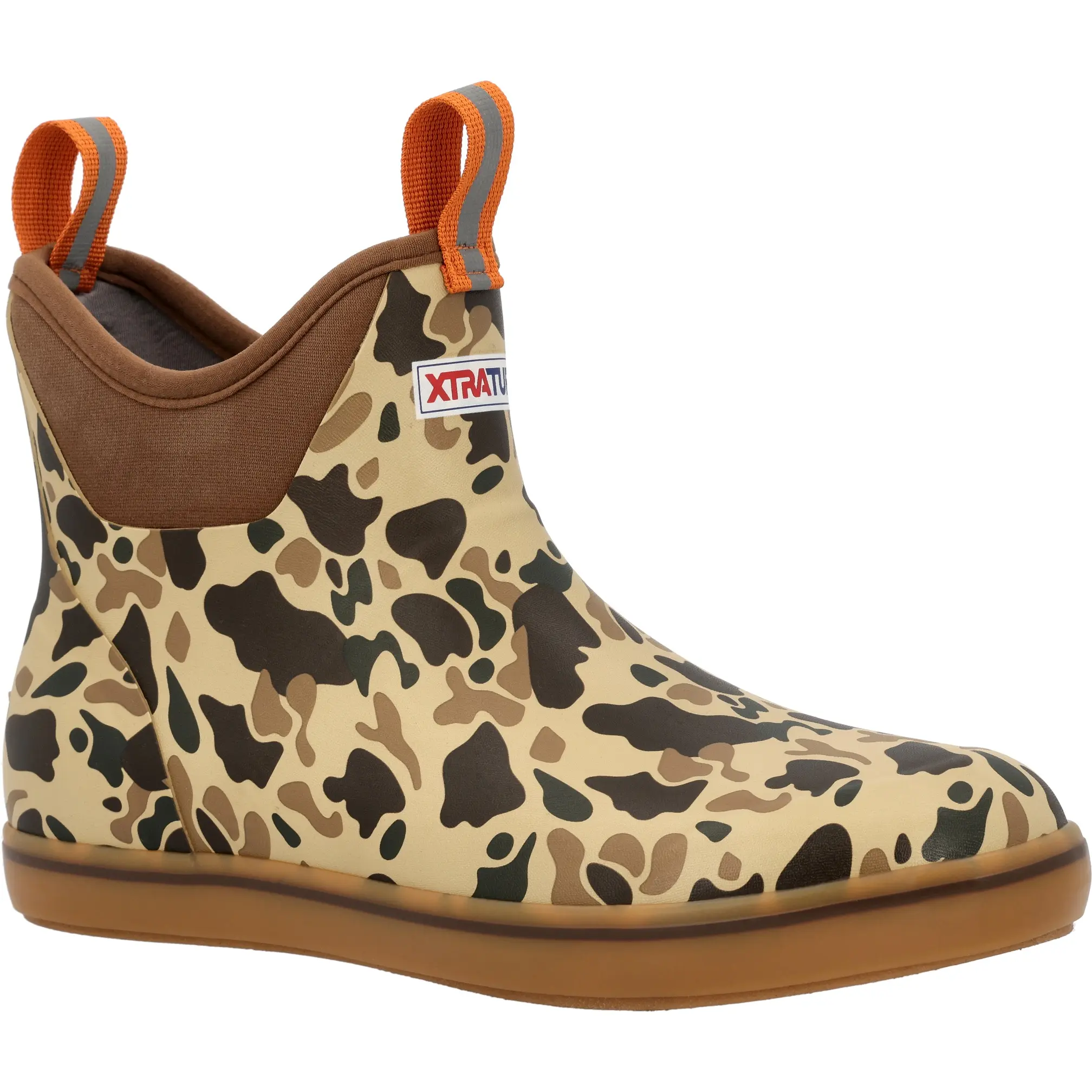 XTRATUF Men's 6" Pull-On Ankle Deck Boot, Natural Rubber Waterproof Slip-Resistant Mesh Footwear for Fishing, Outdoors - Duck Camouflage