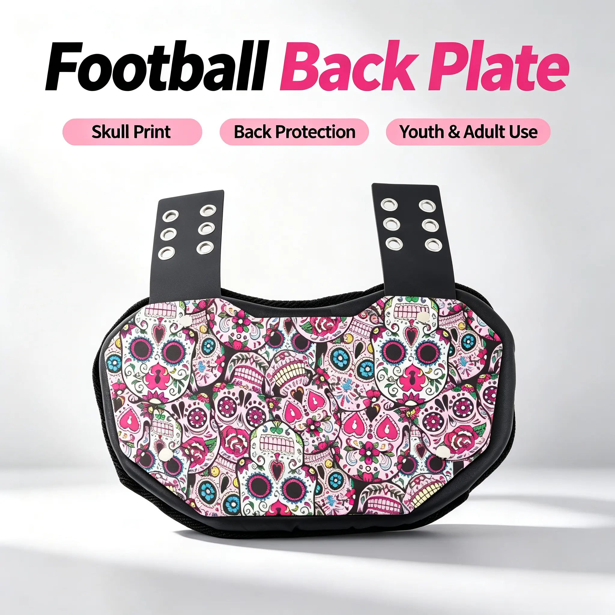 American Football Back Plate with High-Impact Foam Interior - Back Protection, Energy Dispersal via Curved Shape, Universal Comfortable Fit