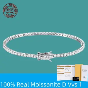 100% S925 Sterling Silver 3mm Real Moissanite Tennis Bracelet for Women Wedding Jewelry Christmas Exquisite Gift