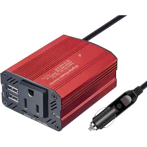 150W Red Power Inverter  Adapter,  Inverter Power Outlet DC 12V to 110V AC Converter Outlet Charger with 2.1A 1A Dual USB Charger for Phone, iPad, Laptop, Camera, Camping