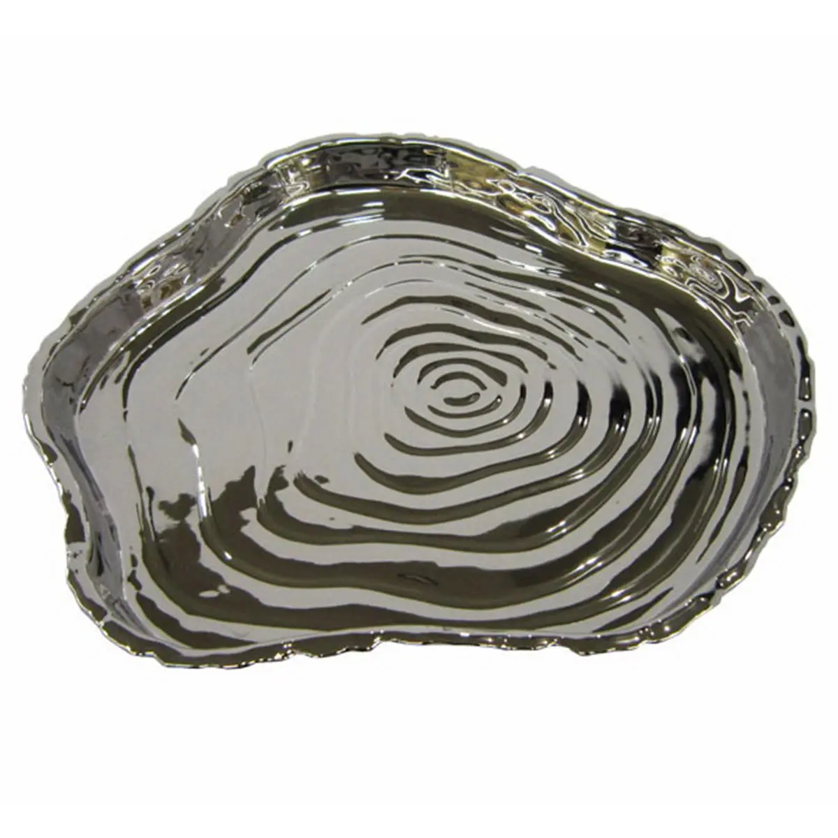 Jiallo 69110 Botanic Porcelain Tree Bark Service Plate Tray, 8.75 x 8 in, Silver, Dishwasher Safe, Food Safe