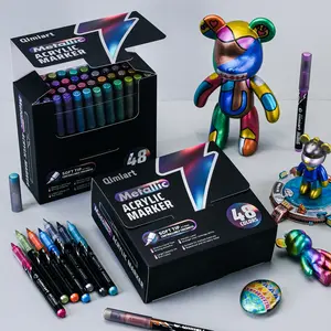 48 Colors Metallic Acrylic Markers, Drawing Markers, Quick Drying, Fade Resistant, Perfect for Painting, Illustrations, School Projects, Paper, Fabric, Wood, Rocks