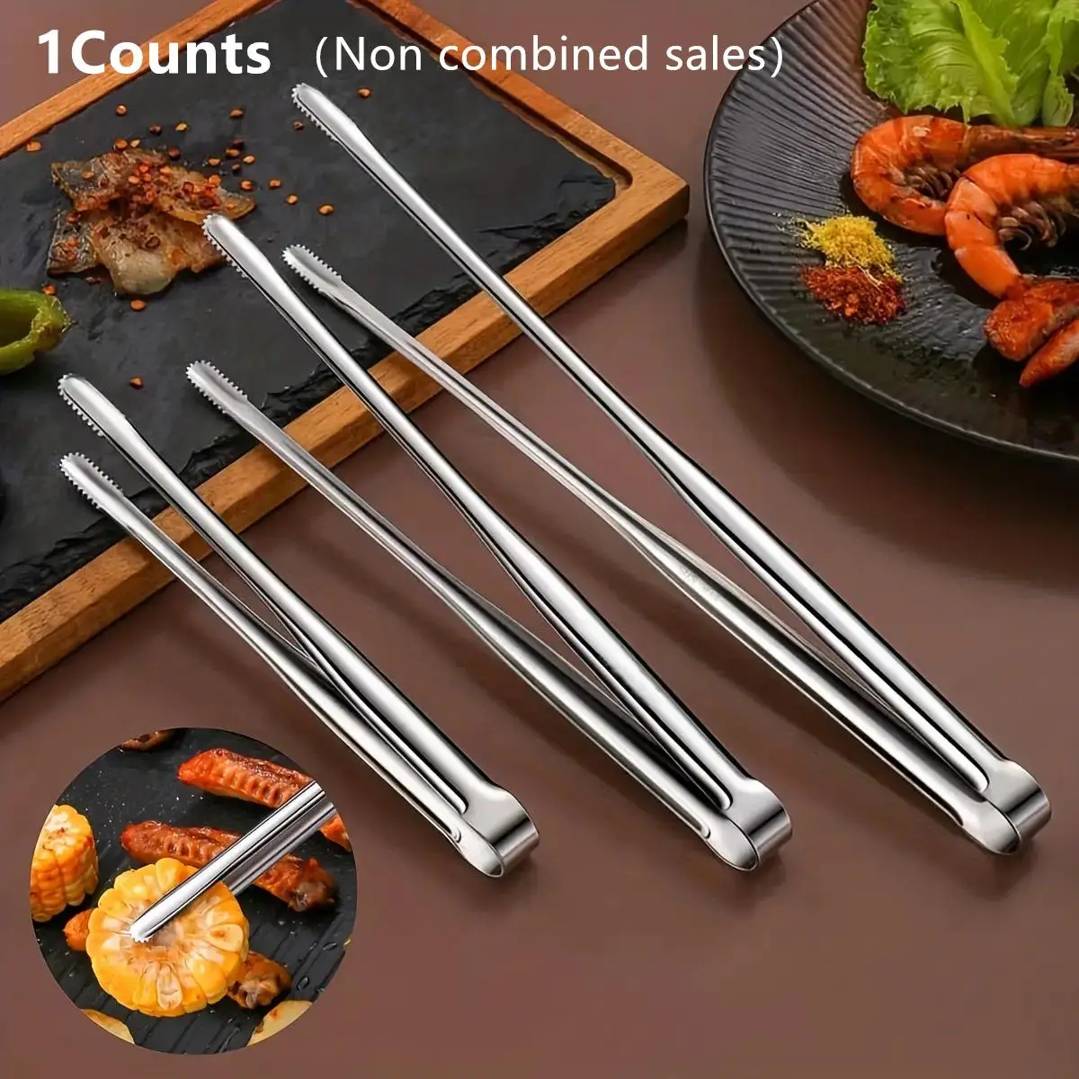Stainless Steel Barbecue Tongs, 1 Count Durable Food Tongs, Non-slip Kitchen Cooking Tongs