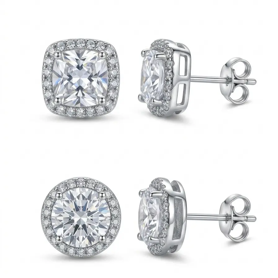 4 Pairs Classic Stud Earrings Set for Women, Gold & Silver Round Square Earrings, Minimalist Everyday Jewelry, Elegant Gift Idea
