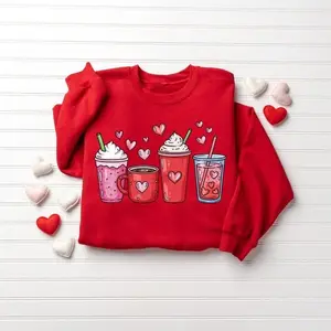 [Sale Up To 50%] Valentines Coffee Sweatshirt, Womens Coffee Lover Valentine Gift, Teacher Heart Outfit, streetwear graphic tee