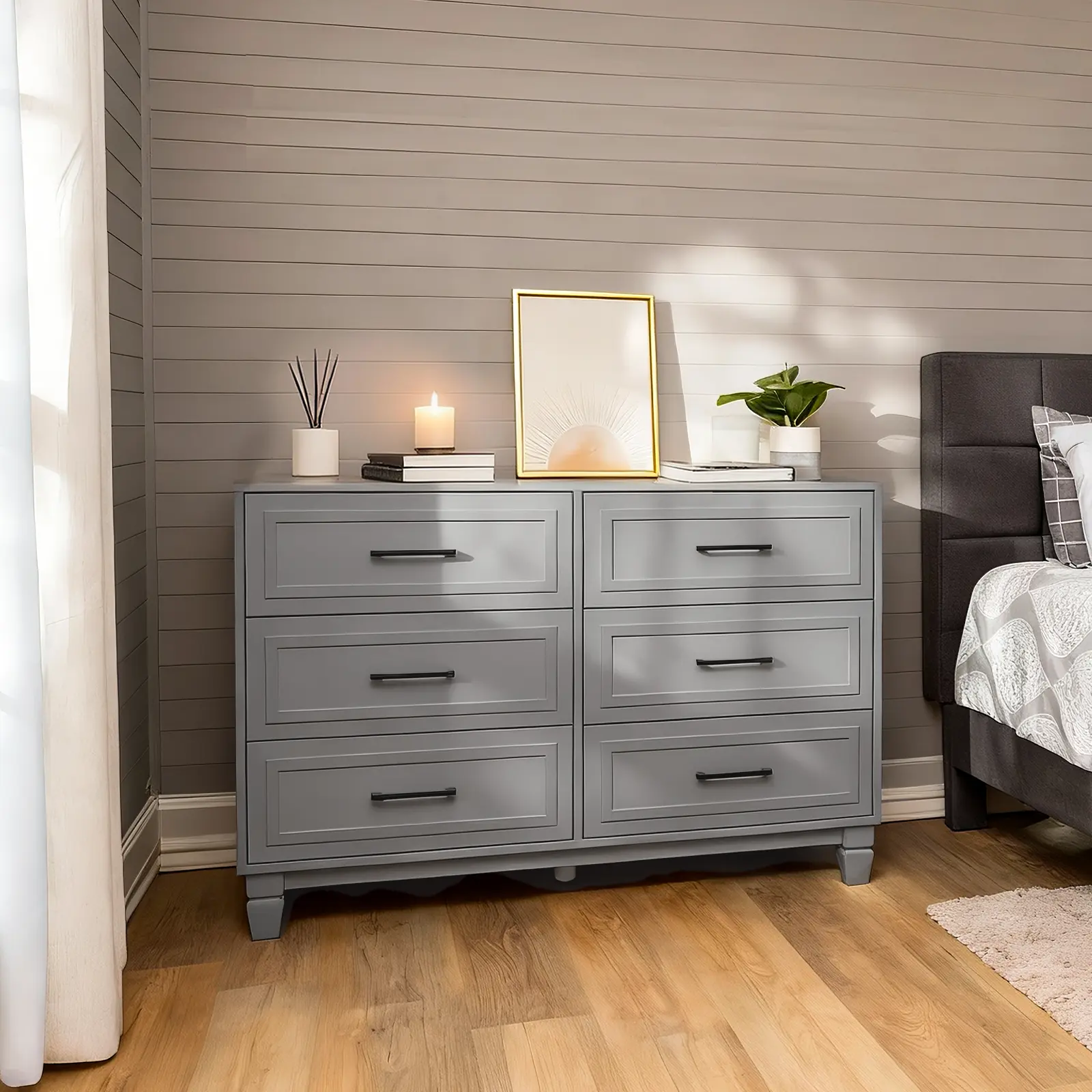 BERRY NEST Modern Minimalist Dresser for Bedroom, 47.2'' Wide Wood Grey  Dresser with 6 Drawer, Farmhouse Chest of Drawers with Metal Handle, Closet  Store Organizer for Living Room, Hallway - TikTok Shop
