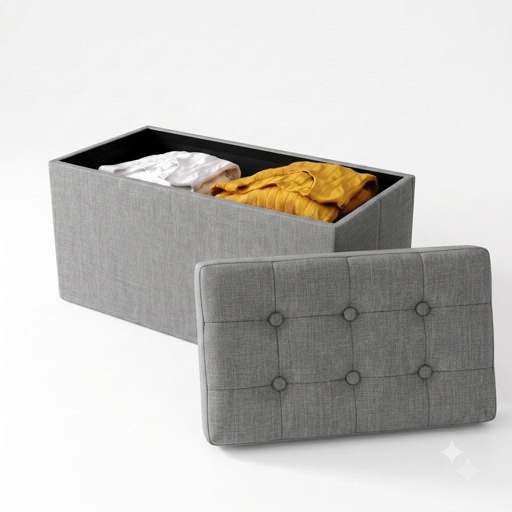 Favorer Florence 30" Tufted Upholstered Folding Storage Ottoman Bench - Indoor Furniture Footstool, Room Decor, Living Room Decor, Household Items, Apartment Stuff, Organizer Storage Solution, House Decor