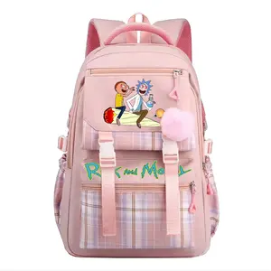 Novelty Rick & Morty Travel Cartoon Backpack Daypack 3D Printed Casual Big Capacity Backpacks with Side Pockets Adult Unisex Style-3-Pink