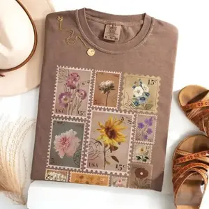 Comfort colors Vintage Flowers Stamp TShirt Retro Post - SoftHype Apparel