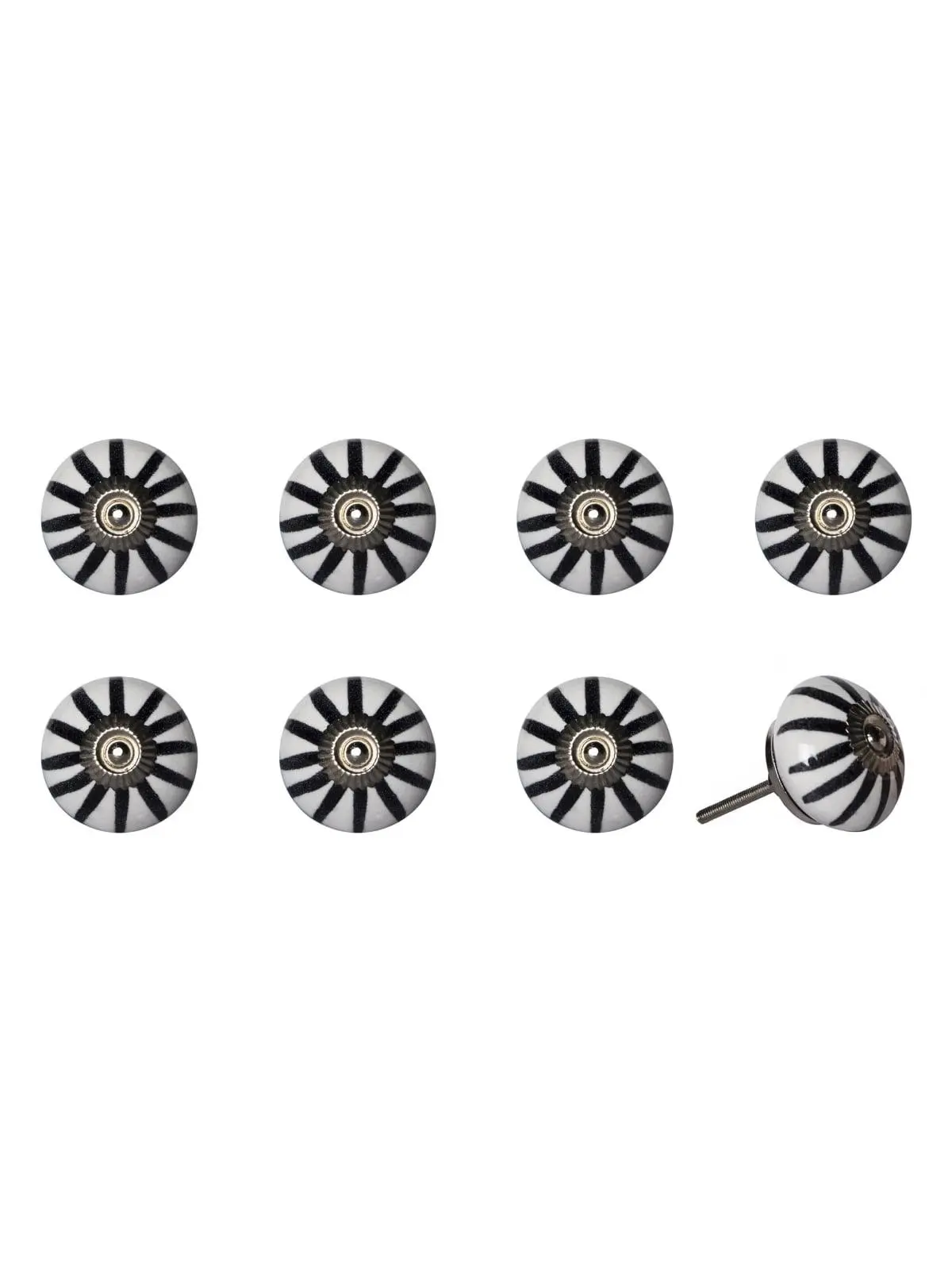 212 MAIN 1.5x1.5in Ceramic-Metal Flower Doorknobs - Artisan Crafted, Hand-Painted, Black & White, Set of 8, Large Appliance Parts for Traditional Living Room Decor to Transform Furniture