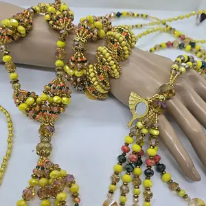Orisha Oshun Ololodi Set of Bracelet and Necklace with Vibrant Beads and Gold Accents for Festive Wear