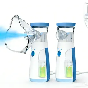 2PCS USB Portable Smart Humidifier  with 400mA Lithium Battery for Adults & Kids Adjustable Nebulization Rate Mesh Mask for Breathing Problems & Facial Hydration Handheld Ultrasonic Mist Maker（No need to install batteries.）