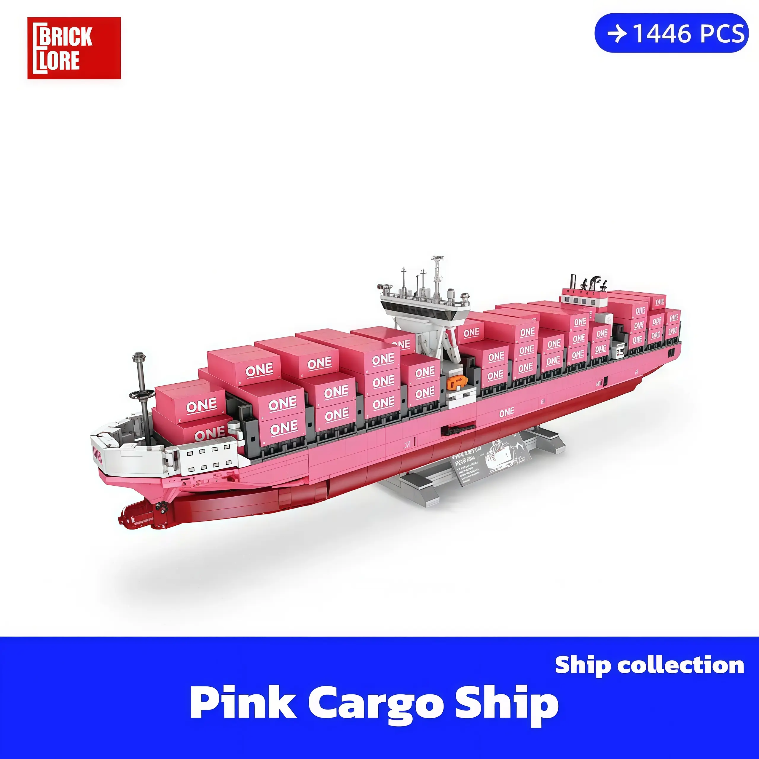 [BrickLORE](SHIP FREE) Pink Cargo Ship FREIGHTER CONTAINER SHIP Technic Ship collection 1446 Pieces