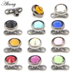 Alisouy 1pc Stainless Piercing Micro Dermal Micro Dermal Anchor Crystal Top Dermal Piercing Surface Piercing 16G Body Jewelry