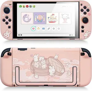 GeekShare Protective Shell Compatible with Switch 2, Kawaii Cartoon Dockable Case for Switch 2, Anti-Scratch and Shock-Absorption Design Cover Skin - Steamed Bun Rabbit