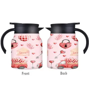 1pc/34oz/1000ml/Insulated Flask,Double Walled Insulated Coffee Pot,Stainless Steel Tea Kettle With Handle And Lid,Heart Shaped Lock & Key & Truck & Envelope Patterned,Perfect For Seasonal Holiday Celebrations,Spring Party Supplies