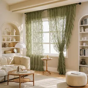 French Country Style Floral Lace Curtain, Flower Pattern, 1pc and 2pcs, Window Sheer Drapes, Room Decor Curtain, Festival Decoration, Elegant Home Decor, Interior Decoration Accessories, Home Textile