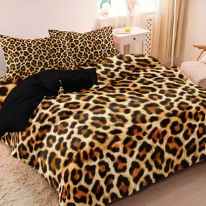 3 Piece Brown Leopard Print Fashion Duvet Cover Set 1 Duvet Cover + 2 Pillowcases (Pillow Core Not Included), Four Seasons Home  Dormitory High-Definition Printed Luxury Bedding