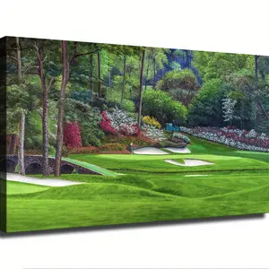 Augusta National Golf Course Holes Golden Bell Canvas Wall Art Ready to Hang Modern Living Room Kitchen Bedroom Aesthetic Decoration Boys Women Gift High Quality Decorative Poster