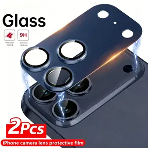 2pcs Orange/Silver/Blue 3 Types Camera Lens Protector Compatible with for iPhone 17 Pro Max/17 Pro, Premium 9H Tempered Glass with Strong Adsorption, Case-Friendly Design for Perfect