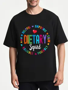 Men'S Retro  DIETARY SQUAD  Graphic T-Shirt - Classic Round Neck Short Sleeve, Machine Washable, Comfort Fit for Casual Sportswear & Outdoor Activities, All-Season Wear, Casual Sportswear   Retro