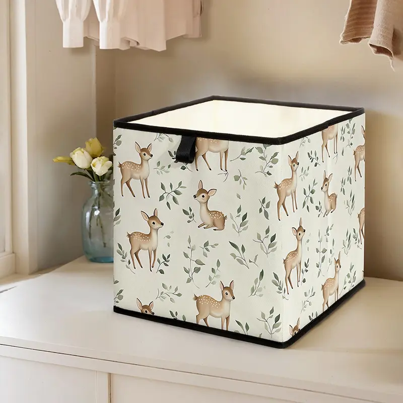 Plant Deer Print Open Storage Box, Stackable Drawer Organizer, Durable Multi-Functional Design for Home Dorm Room Organization