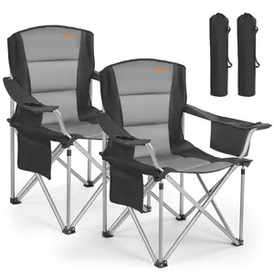 【Summervibes】VEVOR Oversized Camping Chairs, 450 lbs Heavy Duty Support, Portable Folding Camp Chairs with Padded Backrest & Armrests, Cup Holder & Side Pocket, Cooler Bag, Carry Bags for Outdoor, Fishing, 2 Pack