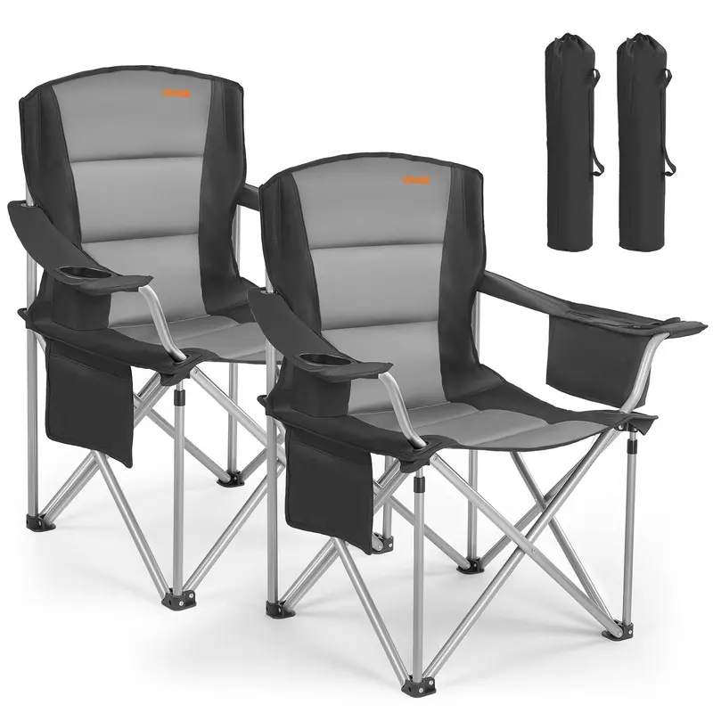 VEVOR Oversized Camping Chairs, 450 lbs Heavy Duty Support, Portable Folding Camp Chairs with Padded Backrest & Armrests, Cup Holder & Side Pocket, Cooler Bag, Carry Bags for Outdoor, Fishing, 2 Pack#SohoChic