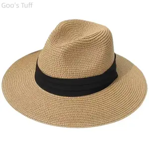 European American Style Straw Panama Hat Flat Brim Jazz Hat Unisex Sun Hat Lightweight Breathable UV Protection Summer Travel Camping Outdoor Daily Casual Wear        TK TK？ ？