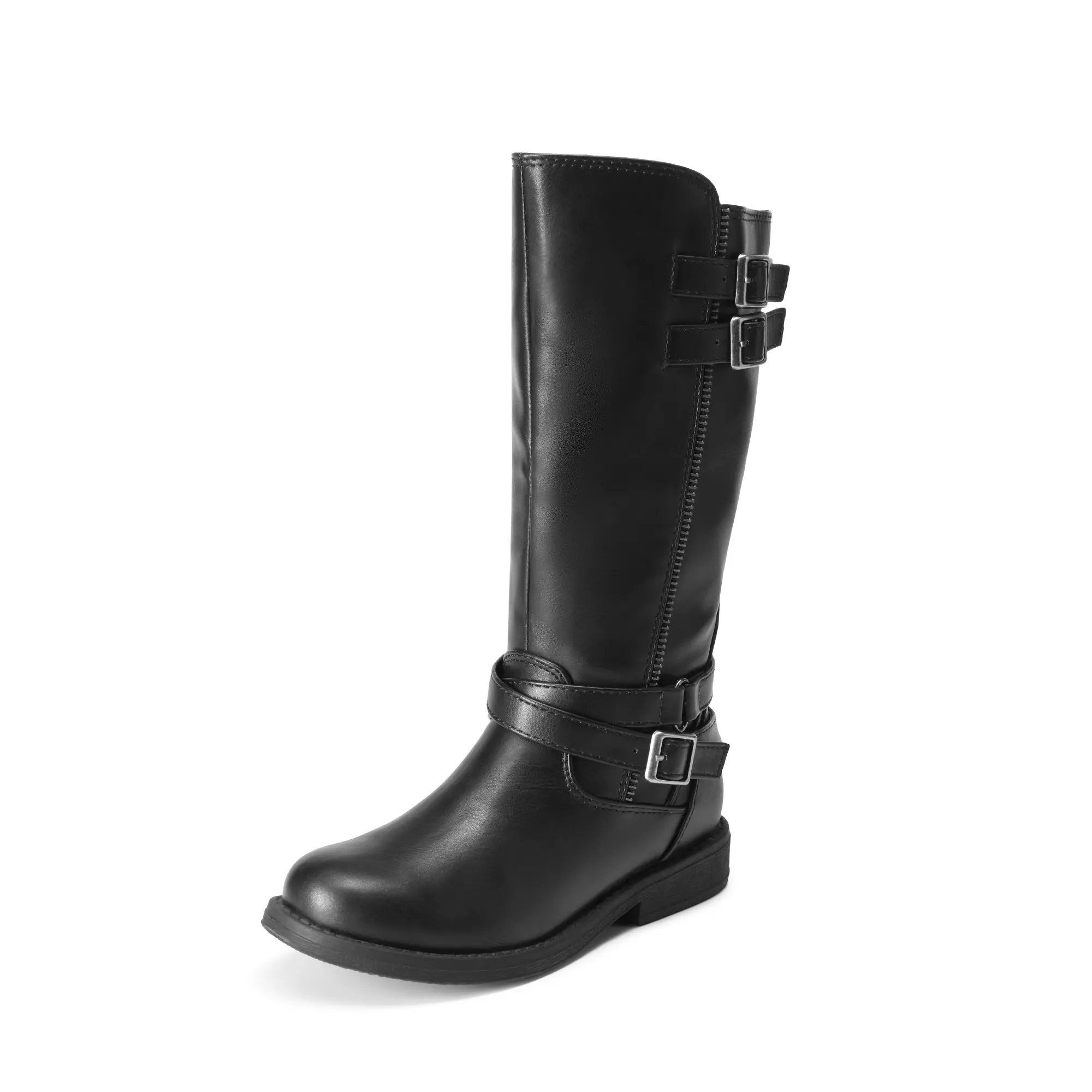 DREAM PAIRS Girls' Low Heel Knee-High Riding Boots - TPR Outsole, Zipper & Buckle Closure, Cozy, Comfortable Kids' Footwear