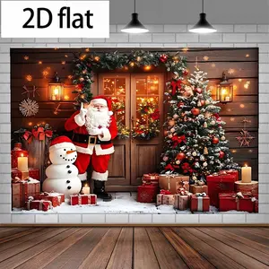 Festive Christmas Scene Santa Snowman Tree Banner Decoration, Traditional Santa Snow Cover Porch Decor, Indoor Outdoor Holiday House Decor