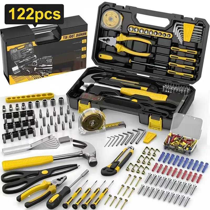 122-Piece Household Tool Set with Storage Case, General Home Repair Hand Tool Kit with Hammer, Pliers, Screwdrivers, Sockets, Hex Keys and Fasteners for DIY, Maintenance and Everyday Repairs
