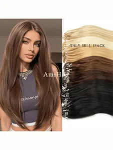 Micro Ring Hair Extensions Natural Straight Human Hair Clips, 12-22 Inches Honey, Medium Length Wig
