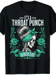 Men’s "It's a Throat Punch Kinda Day" Skull & Roses Graphic Tee - Edgy Casual Streetwear with Teal Bandana & Vibrant Roses Design