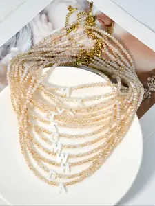 Elegant Shell Letter Pendant Necklace with Crystal Beaded Chain, Stylish Stainless Steel Jewelry Gift, Perfect Valentine's Day Christmas Present, Statement Necklace