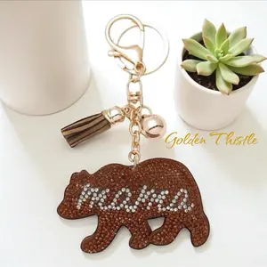 Mama Bear Felt Puffy Sparkling Tassel Keychain with Rhinestones  / bag charm NEW