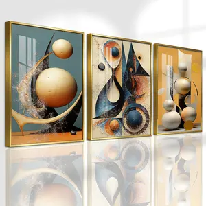 3 Counts Aluminum Alloy Framed Painting, Abstract Geometric Shapes And Spheres Art Pictures, Home Decoration For Living Room, Bedroom, Office, Restaurant, Hallway Wall Decor, Odorless Print Artwork, Luxury Perfect Gift For Friends And Family