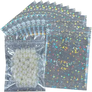 100 count Holographic Bags 4x6 inch,   Mylar Sample Pouch Zip Foil Baggies For Packaging Candy  Lash Lip Gloss