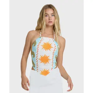 BILLABONG Women's Tides Calling Woven Halter Top, Regular Fit Smocked Back, Beach Everyday Casual