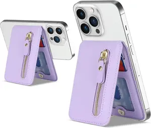 Compatible with Magsafe Wallet,Adjustable Stand,  Wallet for  17/16 Pro Max/14 Pro/15/14 Plus/13/12,Magsafe Card Holder,Magsafe Phone Card Holder,Zipper Pocket-Purple