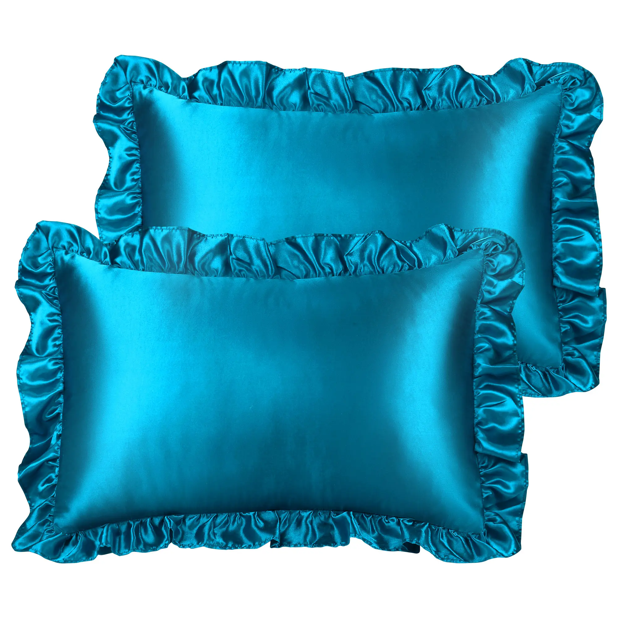 PiccoCasa Luxury Ruffled Pillow Shams Set of 2, Retro Silky Pillow Cover with Ruffle, 85 GSM Satin PillowCases with Envelope Closure