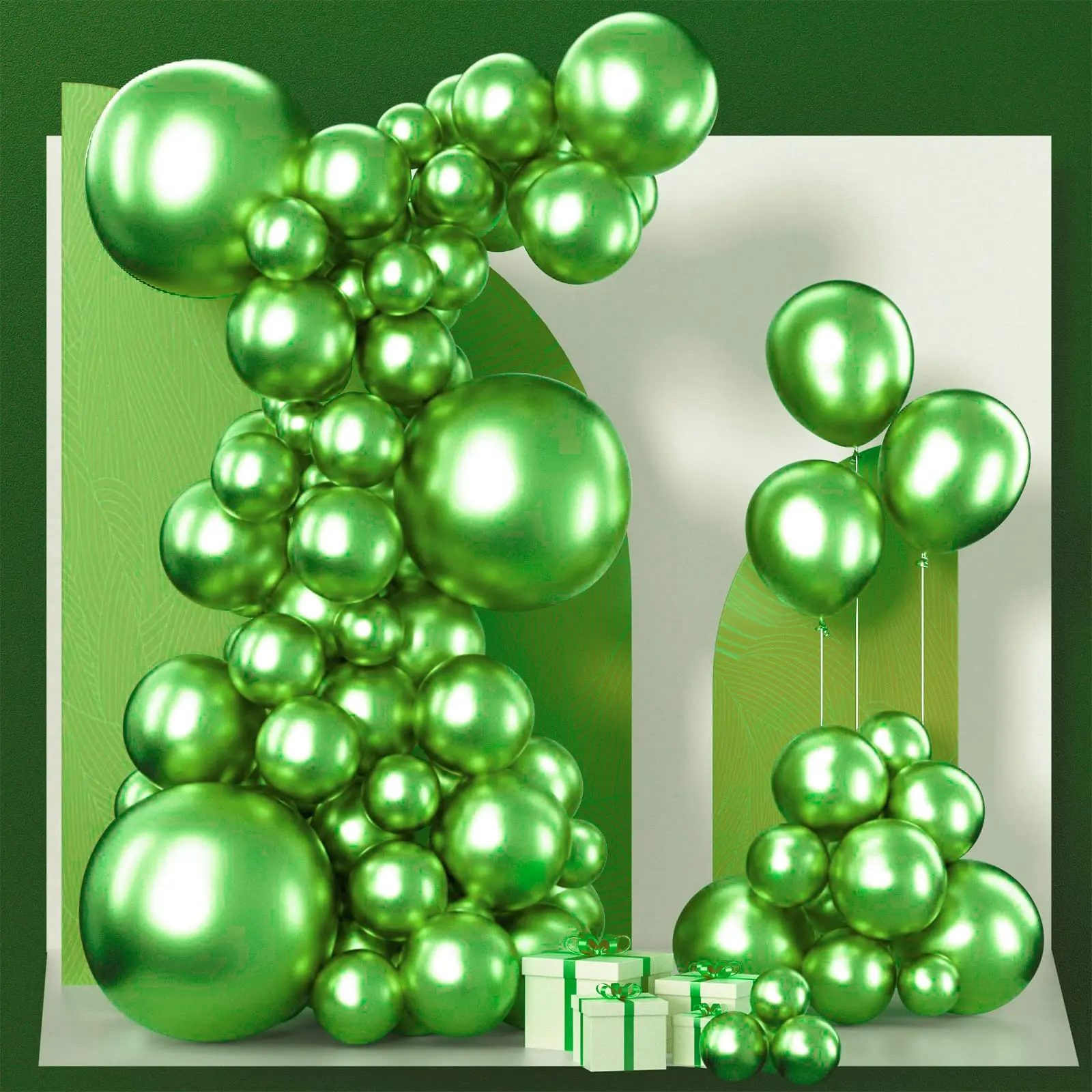 PartyWoo Metallic Green Balloons 85pcs Different Sizes of 18 12 10 5 Inch Metallic Apple Green Balloons for Graduation Spring Forest Summer Wedding Baby Shower Birthday Party Decorations Green-G121
