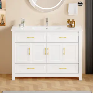 48" Bathroom Vanity,Freestanding Bathroom Vanities with Resin Sink Combo,Modern Bathroom Storage Cabinet with 4 Drawers & 4 Soft-Close Doors
